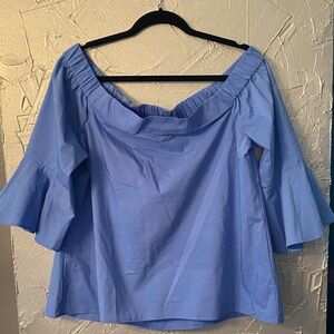 Cupio Light Blue Off-Shoulder Blouse with Flared Sleeves
